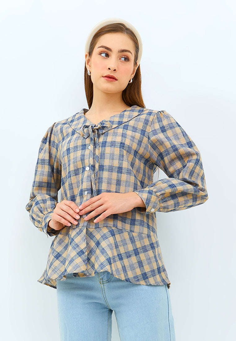 Carvil Kemeja Ladies Eileen - Navy/Brown