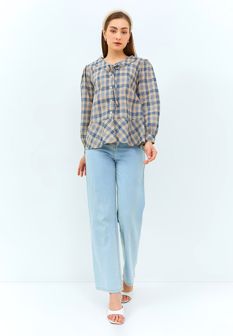 Carvil Kemeja Ladies Eileen - Navy/Brown