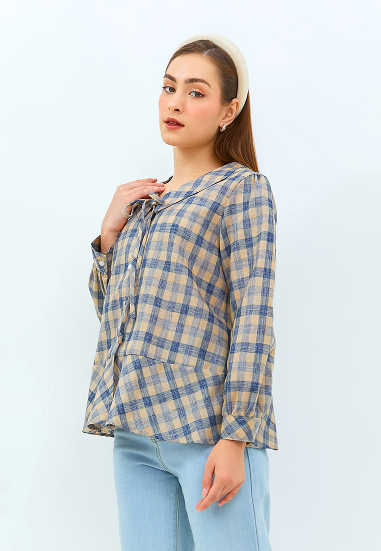 Carvil Kemeja Ladies Eileen - Navy/Brown