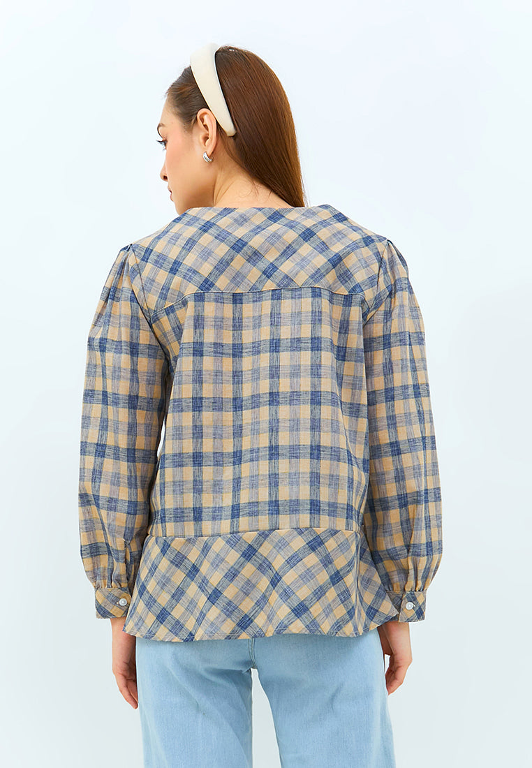 Carvil Kemeja Ladies Eileen - Navy/Brown