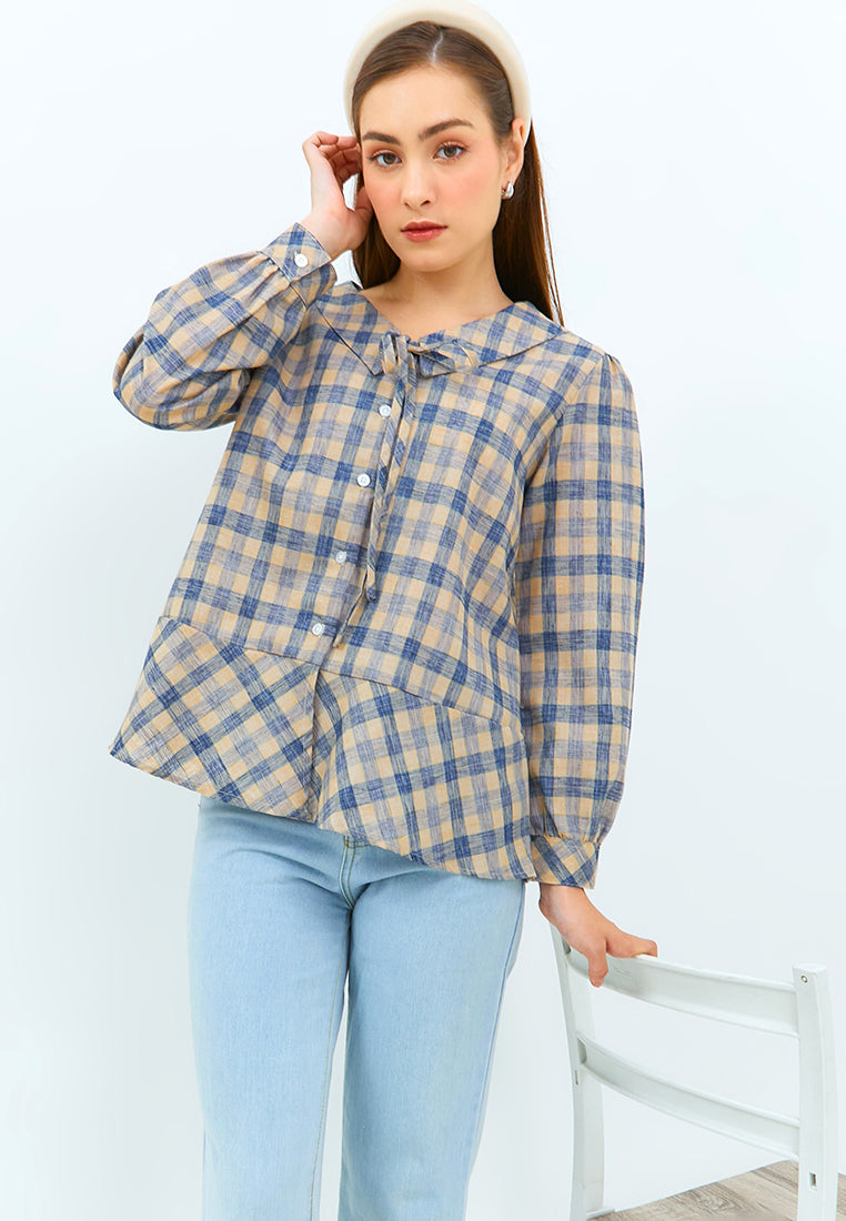 Carvil Kemeja Ladies Eileen - Navy/Brown