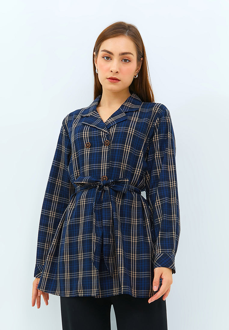 Carvil Kemeja Ladies Freda - Navy/Beige