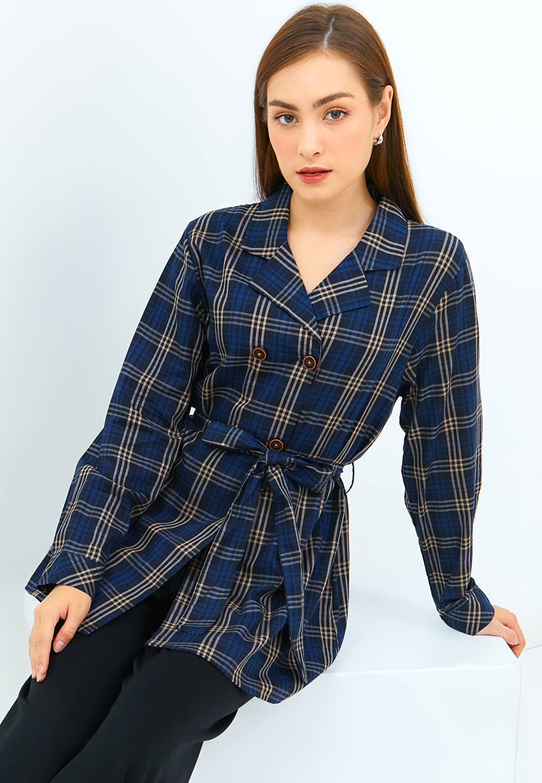 Carvil Kemeja Ladies Freda - Navy/Beige