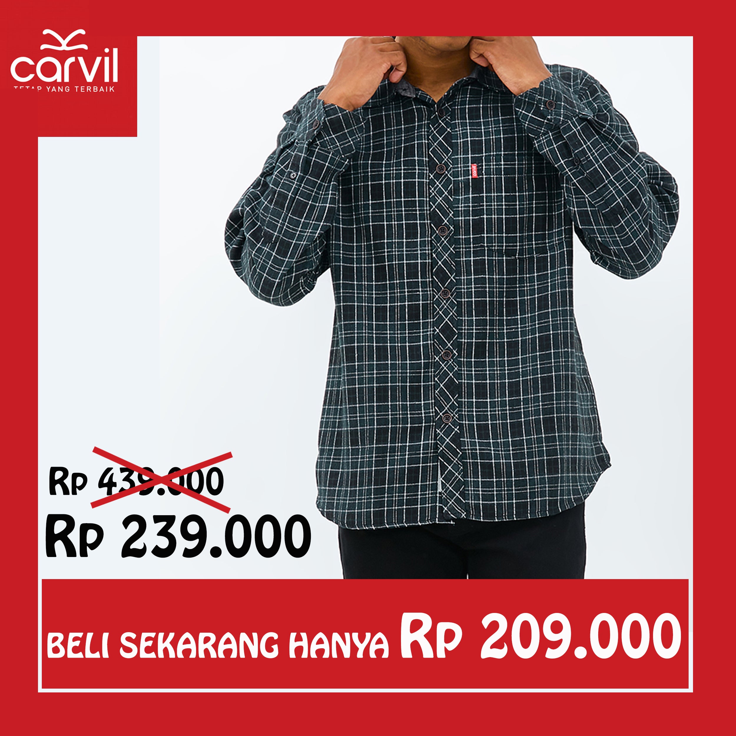 Carvil Kemeja Man LS SIMON BLACK/GREEN
